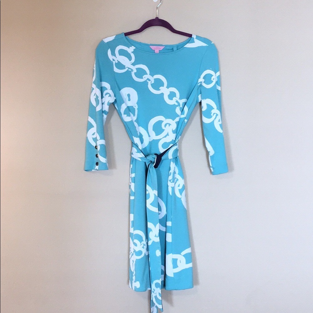 Lilly Pulitzer Shift Dress Lock Chain Turquoise M